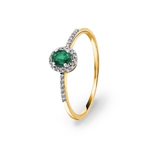 Damenring 750/18 K Gelbgold mit Smaragd oval & Diamanten 0.08 ct H/si