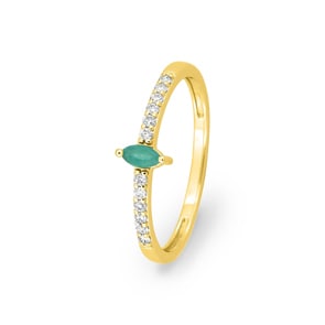 Bague or jaune 750/18 ct avec emeraud ovale & diamants 0.10 ct.