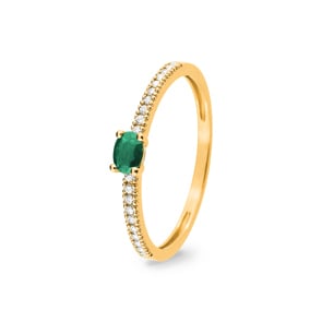 Damenring 750/18 K Gelbgold mit Smaragd Oval und Zirkonia