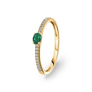 Damenring 750/18 K Gelbgold mit Smaragd Oval und Zirkonia