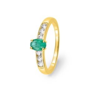 Damenring 750/18 K Gelbgold mit Smaragd oval & Zirkonia