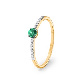 Bague or jaune 750/18 ct avec émeraude ronde & diamants 0.07 ct H/si