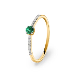 Damenring 750/18 K Gelbgold mit Smaragd rund & Diamanten 0.07 ct H/si