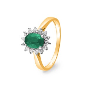 Bague or jaune 750/18 ct avec émeraude et zircones