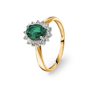 Damenring 750/18 K Gelbgold mit Smaragd und Zirkonia