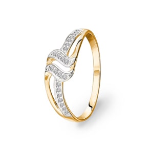 Bague or jaune 750/18 ct avec zircones, Fantaisie