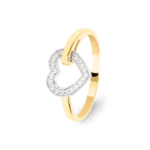Bague or jaune 750/18 ct avec zircones, Cœur