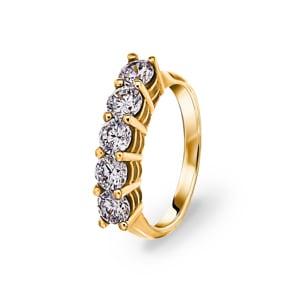 Five Stone Ring 750/18 K Gelbgold mit Zirkonia Ø 52