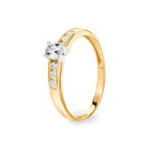 Damenring 750/18 K Gelbgold mit Zirkonia Solitär und Seitensteine