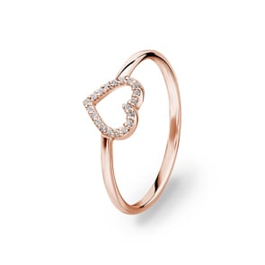 Damenring 750/18 K Roségold mit Diamanten 0.05 ct H/si, Herz