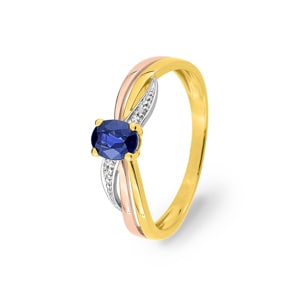 Damenring 750/18 K Tricolor mit Saphir oval & Diamanten 0.01ct.