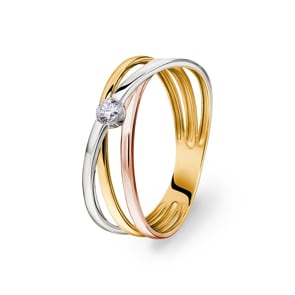 Damenring 750/18 K Tricolor mit Zirkonia