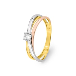 Damenring 750/18 K Tricolor mit Zirkonia 4-Griff