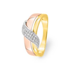 Damenring 750/18 K Tricolor mit Zirkonia, Fantasie