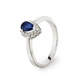 Damenring 750/18 K Weissgold, Diamanten 0.11 ct H/si & Saphir 0.46 ct