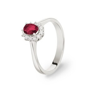Bague or gris 750/18 ct avec diamants 0.17 ct H/si et rubis 0.78 ct