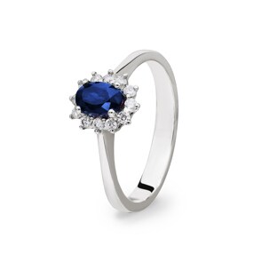 Damenring 750/18 K Weissgold, Diamanten 0.17 ct H/si & Saphir 0.52 ct