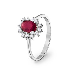 Bague or gris 750/18 ct avec diamants 0.22 ct H/si et rubis 1.23 ct