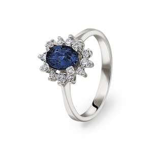Damenring 750/18 K Weissgold, Diamanten 0.22 ct H/si & Saphir 1.00 ct