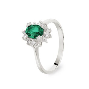 Bague or gris 750/18 ct avec diamants 0.22 ct H/si et émeraude 0.62 ct