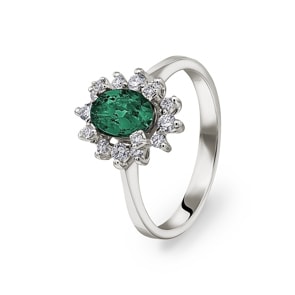Bague or gris 750/18 ct avec diamants 0.22 ct H/si et émeraude 0.62 ct