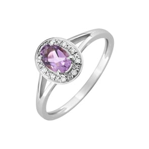 Damenring 750/18 K Weissgold mit Amethyst oval & Zirkonia