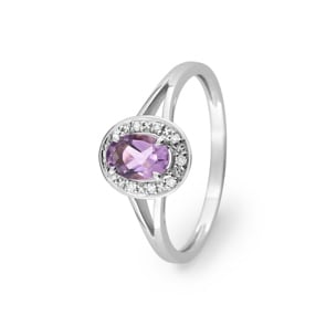 Damenring 750/18 K Weissgold mit Amethyst oval & Zirkonia