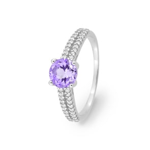 Damenring 750/18 K Weissgold mit Amethyst rund & Zirkonia