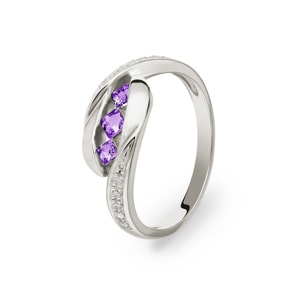 Damenring 750/18 K Weissgold mit Amethyst und Diamanten 0.04 ct H/si Ø 56