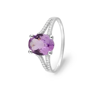 Damenring 750/18 K Weissgold mit Amethyst und Zirkonia