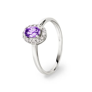 Damenring 750/18 K Weissgold mit Amethyst und Zirkonia