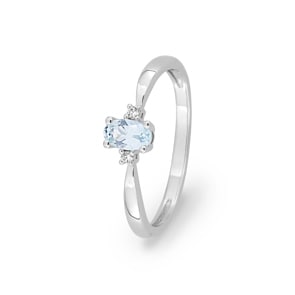 Damenring 750/18 K Weissgold mit Aquamarin oval & Diamanten 0.02 ct.