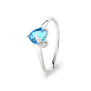 Bague or gris 750/18 ct avec topaze bleue cœur