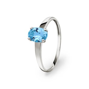Damenring 750/18 K Weissgold mit Blautopas oval
