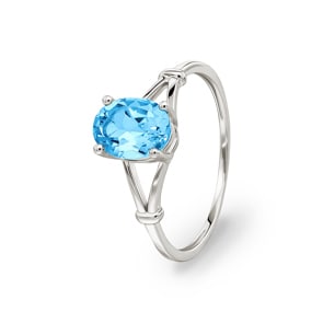 Damenring 750/18 K Weissgold mit Blautopas oval