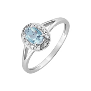 Bague or gris 750/18 ct avec topaze bleue ovale & zircones