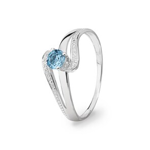 Bague or gris 750/18 ct avec topaze bleue ronde