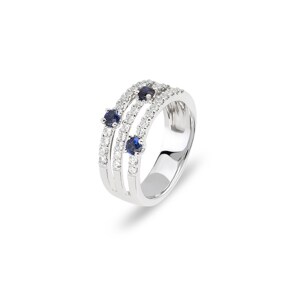 Bague or gris 750/18 ct avec diamants 0.49 ct. H/si & saphirs 0.39 ct. Ø 54