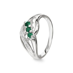 Damenring 750/18 K Weissgold mit Diamanten 0.01 ct H/Si und Smaragden