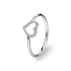 Damenring 750/18 K Weissgold mit Diamanten 0.05 ct H/si, Herz