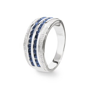 Damenring 750/18 K Weissgold mit Diamanten 0.08 ct H/Si und Saphiren