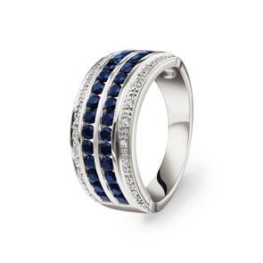 Damenring 750/18 K Weissgold mit Diamanten 0.08 ct H/Si und Saphiren