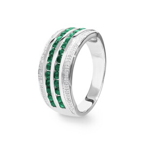 Damenring 750/18 K Weissgold mit Diamanten 0.08 ct H/Si und Smaragden