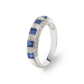 Damenring 750/18 K Weissgold mit Diamanten 0.10 ct H/Si und Saphire