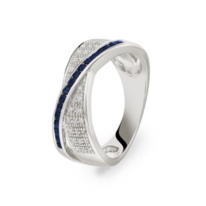 Damenring 750/18 K Weissgold mit Diamanten 0.14 ct H/Si und Safire Ø 54