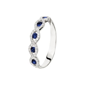Damenring 750/18 K Weissgold mit Diamanten 0.18 ct H/Si und Safire 0.28 ct