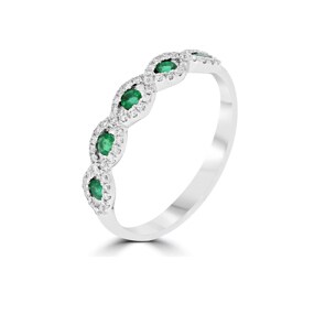 Bague pour femmes or gris 750/18 ct avec diamants 0.18 ct H/Si et émeraudes 0.18 ct