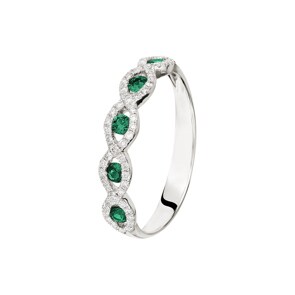Damenring 750/18 K Weissgold mit Diamanten 0.18 ct H/Si und Smaragde 0.18 ct