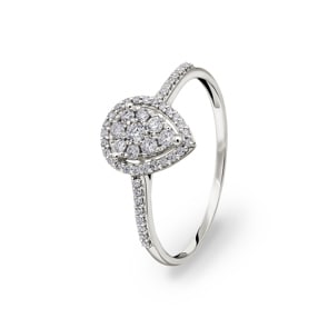 Damenring 750/18 K Weissgold mit Diamanten 0.27 ct H/si, Tropfen