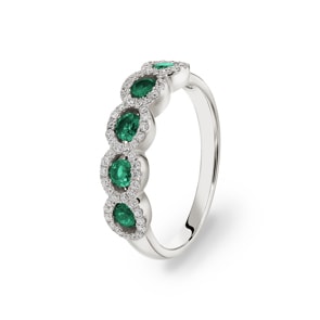 Damenring 750/18 K Weissgold mit Diamanten 0.27 ct H/Si und Smaragden